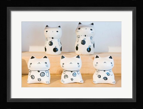 Framed Souvenir Ceramic Cats, Kyoto, Japan Print