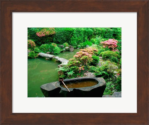 Framed Green Zen Garden, Kyoto, Japan Print