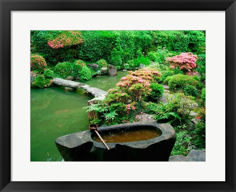 Framed Green Zen Garden, Kyoto, Japan Print