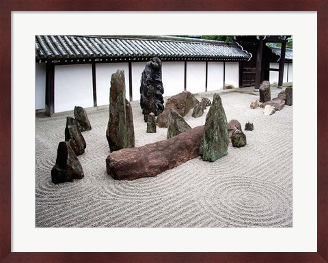 Framed Stone Zen Garden, Kyoto, Japan Print
