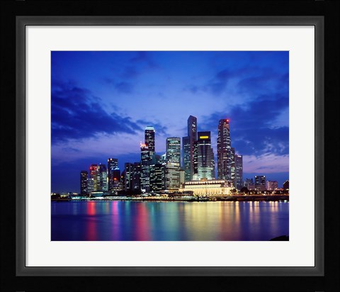 Framed Singapore Skyline at Night Print