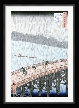 Framed Sudden Shower over Shin-Ohashi Bridge Print