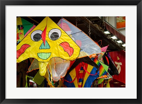 Framed China, Macau Chinatown area Colorful kites Print