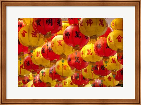 Framed Red and yellow Chinese lanterns hung for New Years, Kek Lok Si Temple, Island of Penang, Malaysia Print