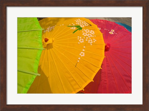 Framed Birghtly Colored Parasols, Bulguksa Temple, Gyeongju, South Korea Print