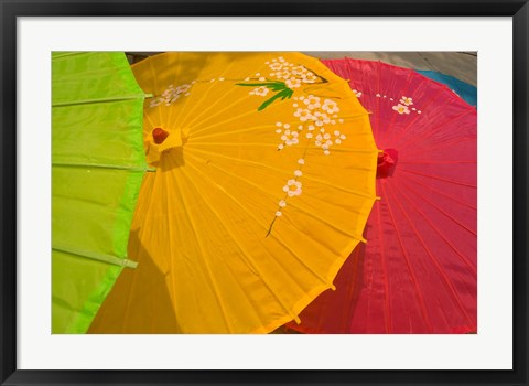 Framed Birghtly Colored Parasols, Bulguksa Temple, Gyeongju, South Korea Print