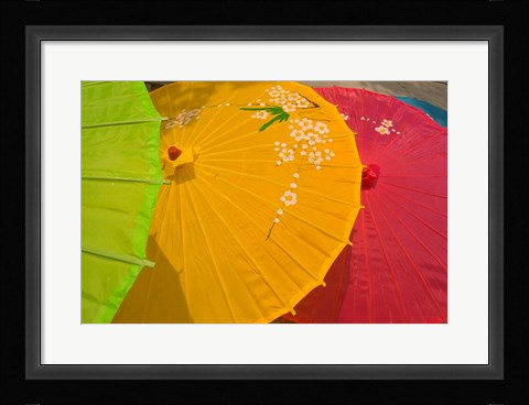 Framed Birghtly Colored Parasols, Bulguksa Temple, Gyeongju, South Korea Print