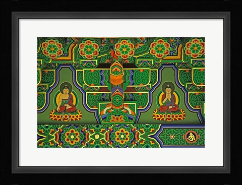 Framed Detail of Wall Mural at a Buddhist Temple, Taegu, South Korea Print