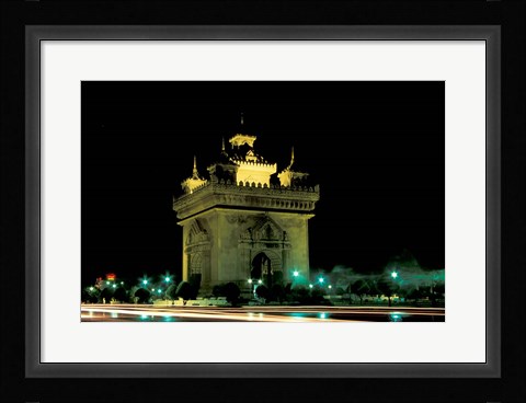 Framed Patuxai (Arch of Triumph) at Night, Luang Prabang, Laos Print