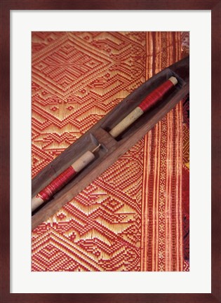 Framed Weaving Shuttle with Colorful Fabric, Luang Prabang, Laos Print