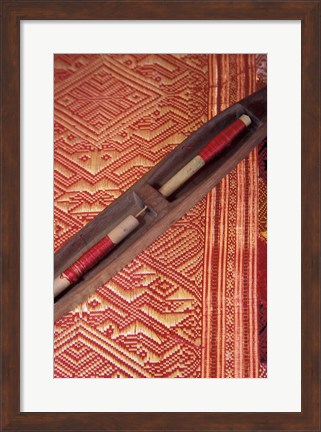 Framed Weaving Shuttle with Colorful Fabric, Luang Prabang, Laos Print