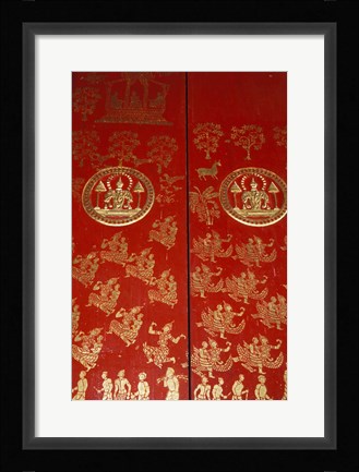 Framed Decorated Door at Wat Xeomg Tong, Laos Print