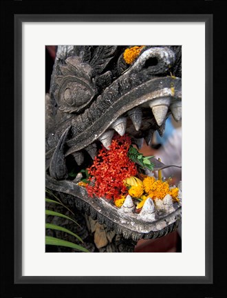 Framed Flower Offerings in Stone Dragon's Mouth, Laos Print