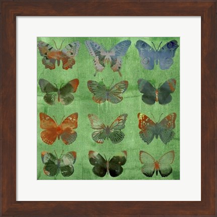 Framed Butterflies on Green Print