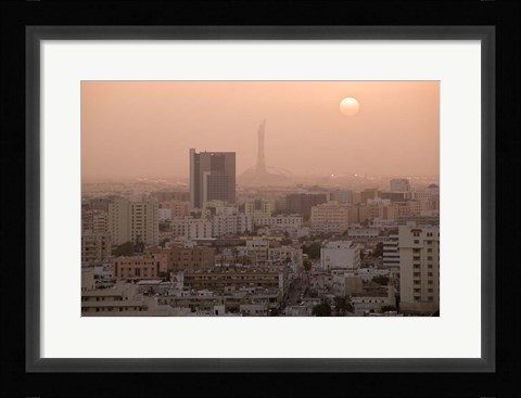 Framed Qatar, Ad Dawhah, Doha. Aerial View of Dowtown / Sunset Print