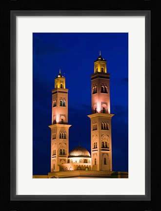 Framed Oman, Western Hajar Mountains, Bahla. Bahla Mosque / Dusk Print