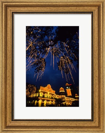 Framed Sultan Abdul Samad Building across from Independance Square outlined in lights at night in Kuala Lumpur Malaysia Print