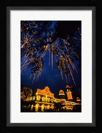 Framed Sultan Abdul Samad Building across from Independance Square outlined in lights at night in Kuala Lumpur Malaysia Print
