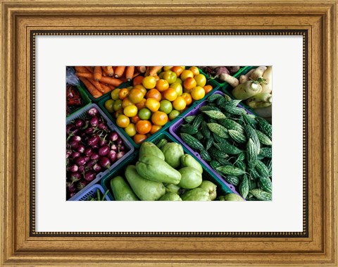 Framed Asia, Singapore. Fresh produce for sale at street market Print