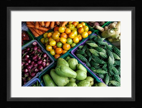 Framed Asia, Singapore. Fresh produce for sale at street market Print