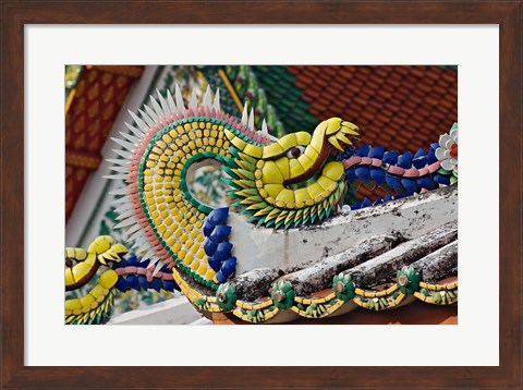 Framed Decorative dragon, Wat Pho, Bangkok, Thailand Print