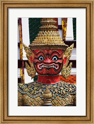 Framed One of six pairs of guardian demons flanking entrance to the Gallery or Phra Rabieng, Wat Phra Kaeo, Bangkok, Thailand Print