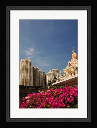 Framed Prayer house and high-rise condominiums, Bangkok, Thailand Print