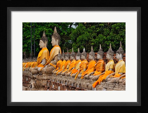 Framed Row of Buddha statues, Wat Yai Chaya Mongkol or The Great Temple of Auspicious Victory, Ayutthaya, Thailand Print
