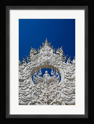 Framed new all white temple of Wat Rong Khun in Tambon Pa O Don Chai designed by Chalermchai Kositpipat. Print