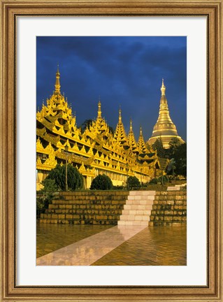 Framed Asia, Myanmar, Yangon. Shwedagon Pagoda at night. Print