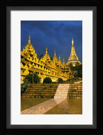 Framed Asia, Myanmar, Yangon. Shwedagon Pagoda at night. Print