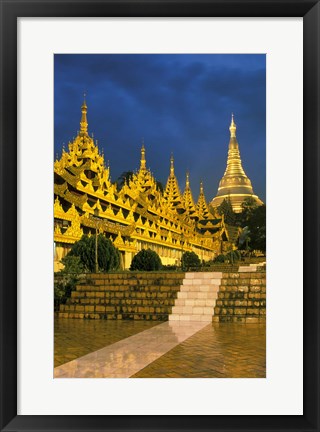 Framed Asia, Myanmar, Yangon. Shwedagon Pagoda at night. Print