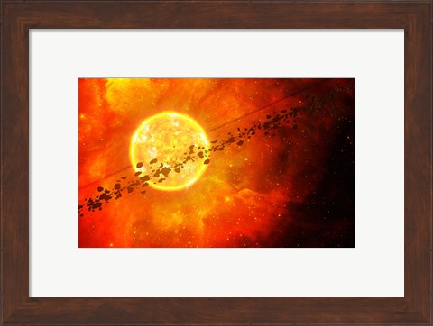 Framed young star circled by debris Print