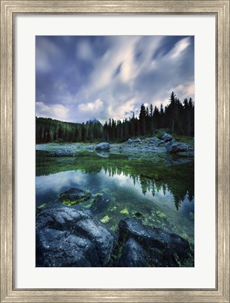 Framed Karersee Lake and Dolomite Alps in the morning, Northern Italy Print