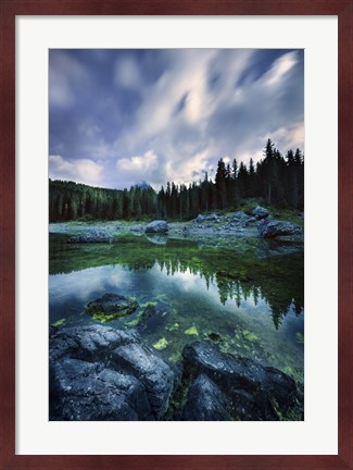 Framed Karersee Lake and Dolomite Alps in the morning, Northern Italy Print