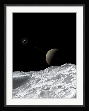 Framed Saturn and Enceladus as seen from the moon Tethys Print