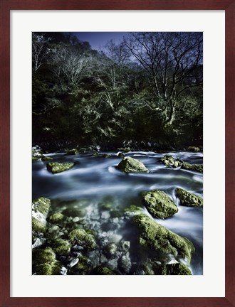 Framed Aged boulders covered with moss in a river, Ritsa Nature Reserve Print