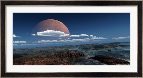 Framed moon rises over a young world Print