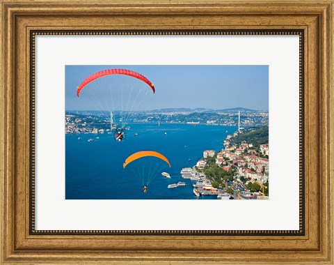 Framed Paragliding, Extreme sport, Bosphorus, Istanbul, Turkey Print