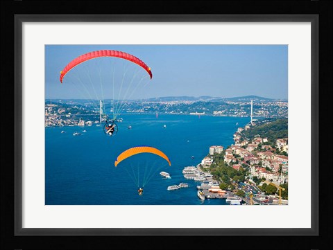 Framed Paragliding, Extreme sport, Bosphorus, Istanbul, Turkey Print
