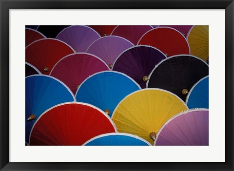 Framed Colorful Umbrellas at Umbrella Factory, Chiang Mai, Thailand Print