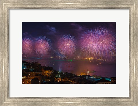 Framed Fireworks over the Bosphorus, Istanbul, Turkey Print
