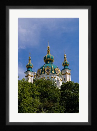 Framed Beautiful Dome Church, Klovskiy Spusk Downtown, Kiev, Ukraine Print