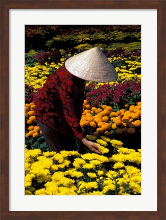 Framed Gardens with Woman in Straw Hat, Mekong Delta, Vietnam Print