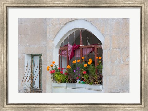Framed Windows and Flowers in Village, Cappadoccia, Turkey Print