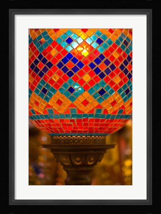 Framed Stained Glass Lamp Vendor in Spice Market, Istanbul, Turkey Print