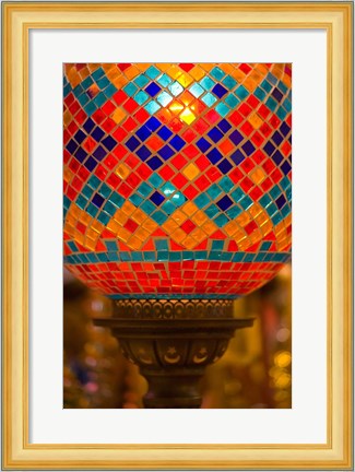 Framed Stained Glass Lamp Vendor in Spice Market, Istanbul, Turkey Print