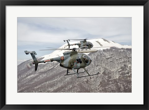 Framed Two Breda Nardi NH-500 helicopters of the Italian Air Force over Frosinone, Italy Print