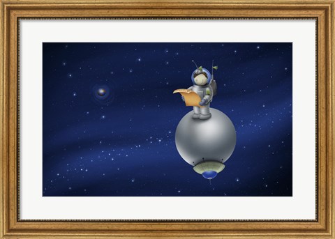 Framed Cartoon Astronaut in Outer Space Print