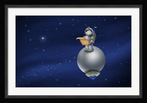 Framed Cartoon Astronaut in Outer Space Print